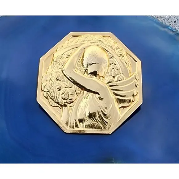 Pierre Turin Porteuse de Fleurs Gilded Bronze Art Deco Medallion Brooch